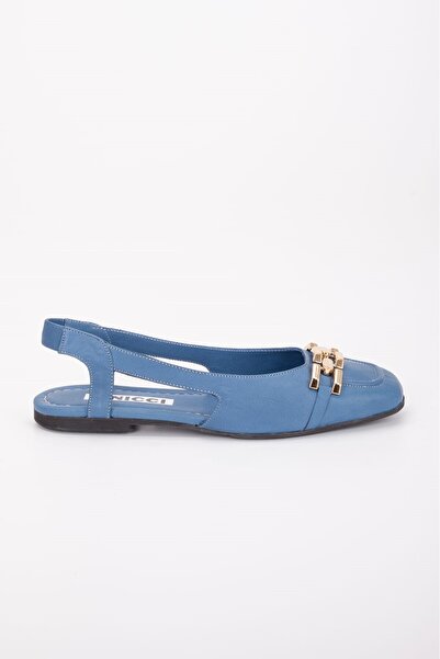 VİNİCCİ AYAKKABI HAKİKİ DERİ ARKASI AÇIK TOKALI MAVİ BABET AYAKKABI