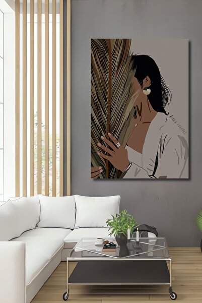 Teona Ahşap Ahşap Bohem Minimalist Soyut Çizim Çiçekler ve Kadın Kare Şeklind...