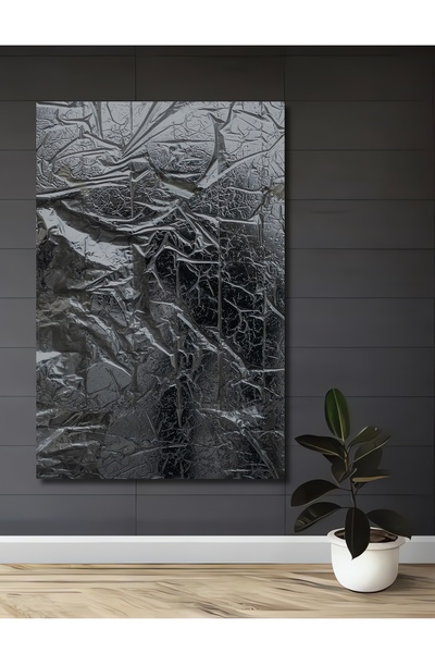 Teona Ahşap Ahşap Modern Soyut Kabartmalı Gümüş Kayalıklar Kare Şeklinde Duva...