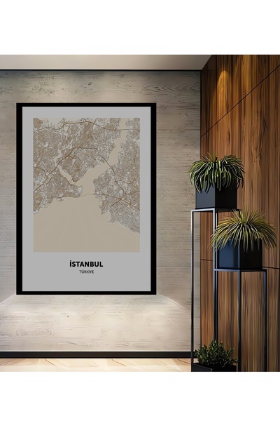 Teona Ahşap Ahşap Dekoratif İstanbul Haritası Poster Tarzı Kare Şeklinde Duva...