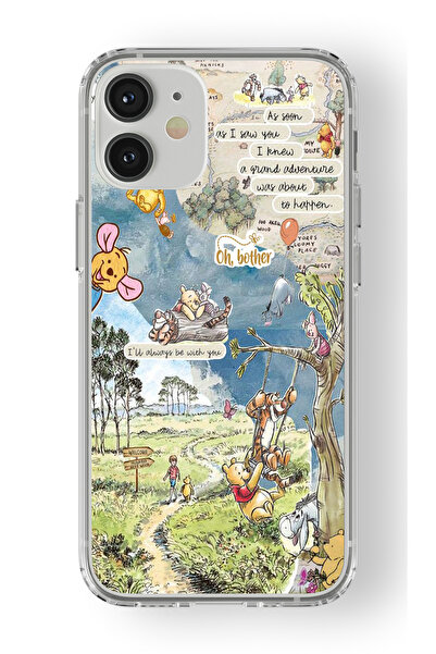 Space Star iPhone 12 Mini Uyumlu Winnie The Pooh Kolaj Tasarım Baskılı Şeffaf...