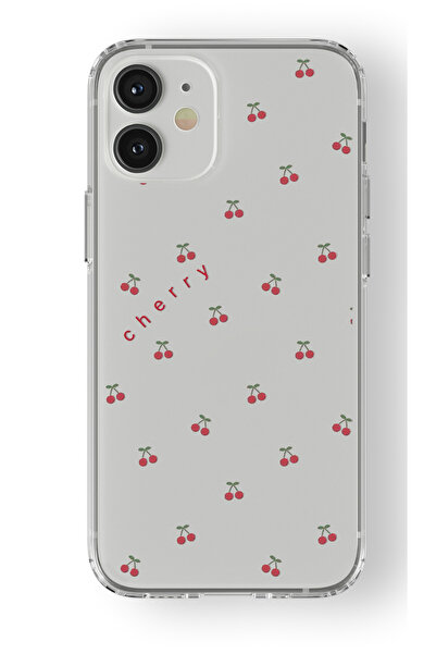 Space Star iPhone 12 Mini Uyumlu Cherry Tasarım Baskılı Şeffaf Kılıf