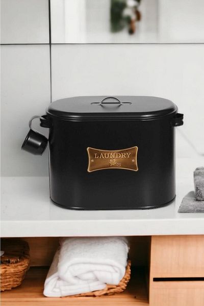 Laundry Кутия за препарати с метално отделение - черна - 12л