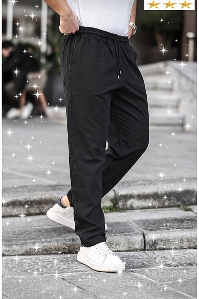 3A MODA Black Color Men's Summer Linen Blend Relaxed Pants