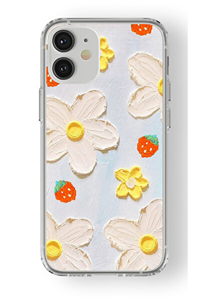 Space Star iPhone 12 Mini Uyumlu Yağlı Boya Desenli Tasarım Baskılı Şeffaf Kılıf