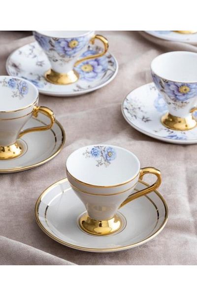 ACAR ROYALTY BLUE-BEIGE 2-PIECE TURKISH COFFEE CUP