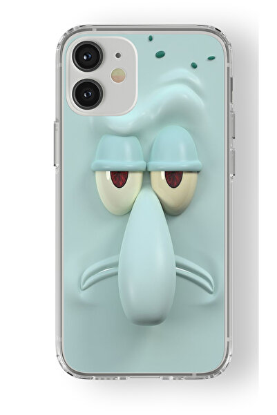 Space Star iPhone 12 Uyumlu Squidward Face Tasarım Baskılı Şeffaf Kılıf