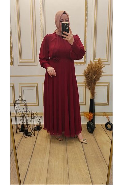 Meryemce Butik Puane Chiffon Evening Dress - Elegant and Comfortable