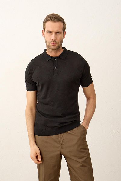 Danger Ανδρικό καλοκαιρινό πλεκτό μπλουζάκι Slim-fit με μαύρο κλείσιμο