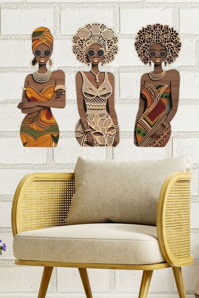 UNT Modern Renkli Afrikalı Kadınlar 3 lü Tablo Seti