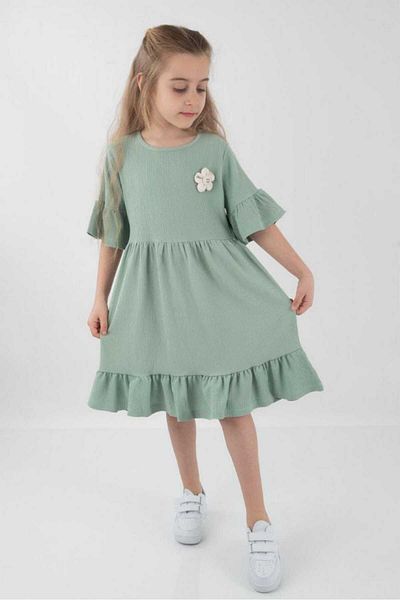 BUUFUU SHORT SLEEVE RIFFIRED SLEEVE DETAILED GIRL'S DRESS