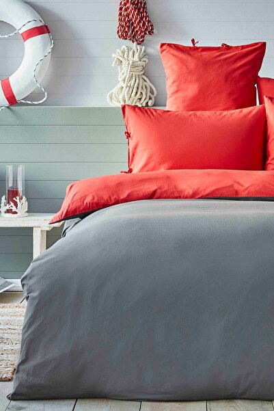 Nautica Home Pruva Red Anthracite Double Sided Single Duvet Set
