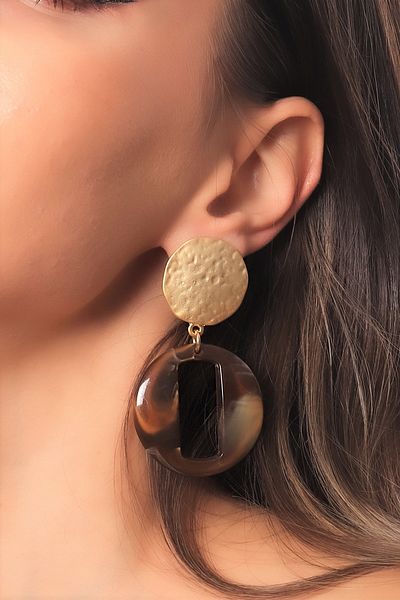 LABALABA Women's Resin Collection Brown Color Grading Studded Model Design Earrings