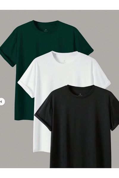 Tarz Cool Ανδρικό 3 Pack Comfort Fit 100% βαμβακερό πολύχρωμο μπλουζάκι με χοντρή υφή