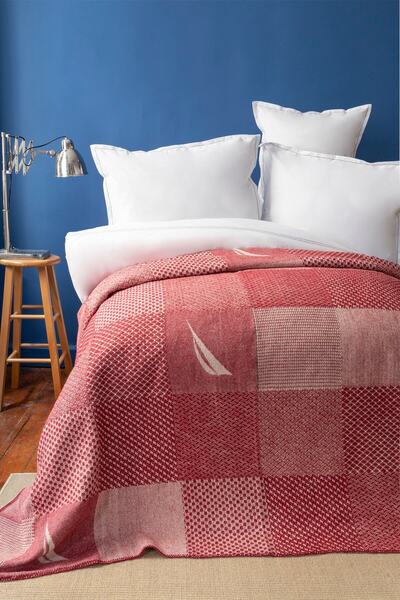 Nautica Home Aegina Kırmızı Tek Kişilik Patch Pamuk Battaniye