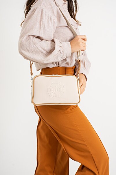 Just Polo Kadın Krem Taba Yeni Sezon Orta Boy  Lakoste Kumaş 5 Bölmeli Postac...