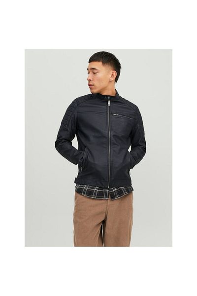 Jack & Jones Men's brand logo Leather-Look stylish appearance suitable for daily use black coat 12147218-2984044
