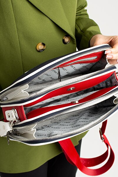 Just Polo حقيبة كتف نسائية من قماش لاكوست متوسطة الحجم بنمط تومي للموسم الجديد مكونة من 5 أقسام TR1189