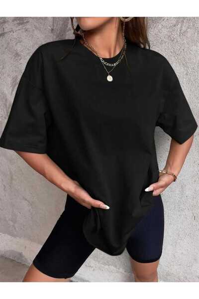 blackbonds Casualstyle Unisex Pamuk Siyah Bisiklet Yaka Oversize Tshirt