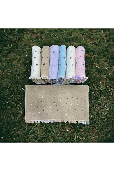 by ballı biocotton Набір рушників для рук і обличчя Biocotton Luks з помпонами та вишивкою, 6 штук, висока щільність - 100% бавовна - 50x90