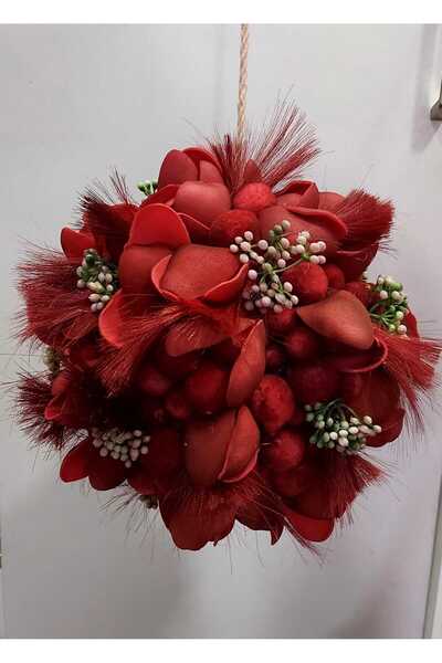 esdekor الرباط زهرة اصطناعية الكرة زخرفة الكرمة القرط الأحمر زهر ريشة قطر 20 ...