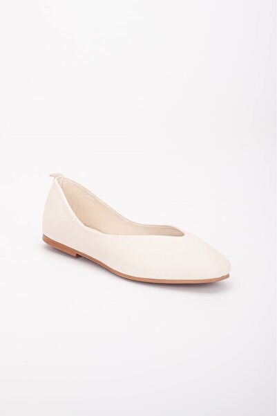 VİNİCCİ AYAKKABI Genuine Leather Cream Ballet Shoes