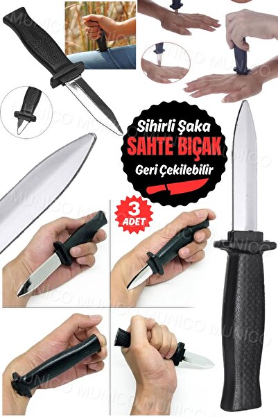 Munico 3 Adet Sahne Oyuncaklar Şaka Plastik Geri Çekilebilir Bıçak Şaka Prank...