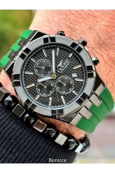 FERRO Brand Green Color, Silicone Band, Functions Active Calendar Sports Wristwatch Bracelet