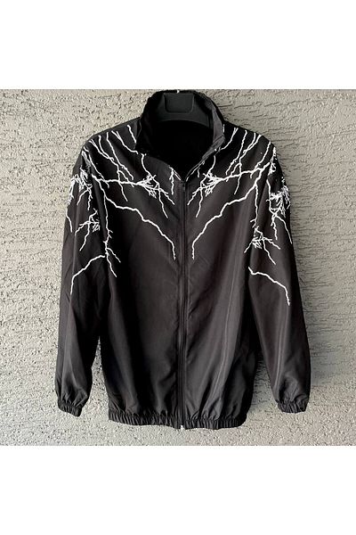 MSRT Unisex Αδιάβροχο με εμπριμέ μαύρο σχέδιο και αντιανεμικό
