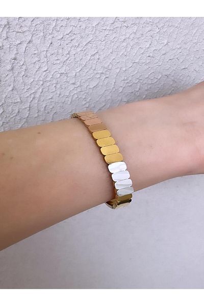 Quella Takı STEEL Mirror Cube Pattern Gold-Rose-Silver Handcuff Bracelet (Diameter: 6 cm)