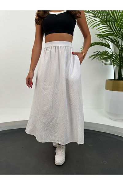 Elif Özbey Butik Fustă midi albă cu talie elastică