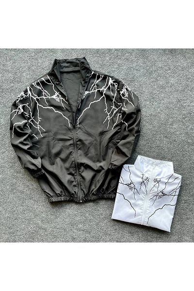 MSRT Unisex Αδιάβροχο με εμπριμέ μαύρο σχέδιο και αντιανεμικό