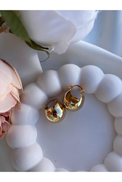 İREM YILDIZ Gold Renk Çelik Yuvarlak Küpe