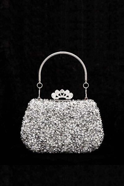 Levidor Jade Platin Taç Tasarım Taşlı Abiye El Çantası