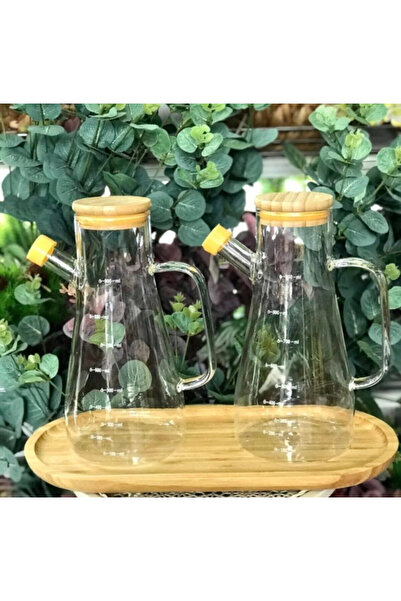 M Mimoza Park 2 Pieces 900 ML with Bamboo Lid - Vacuum Borosilicate Glass Vinegar Oil