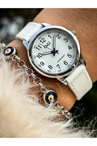 Q&Q Waterproof White Leather Women's Bracelet - Evil Eye Beaded Bracelet Gift