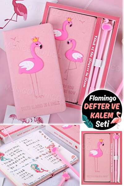 Munico 80 Yaprak Kız Çocuklarına Hediyelik Kalemli Kalemli Pembe Defter Seti Günlük Defteri Sevgililer