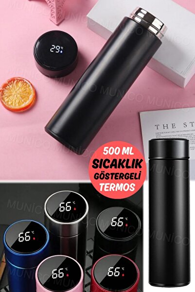 Munico LCD Sıcaklık Göstergesi Su Şişesi Paslanmaz Çelik Çift Duvar Yalıtımlı Bardak Araba Ev Taşınabilir