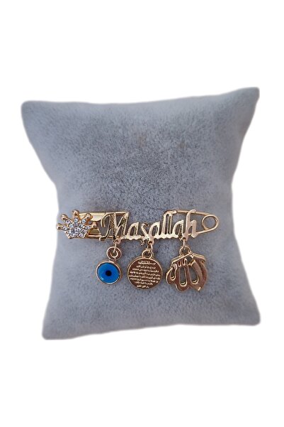 Sahi Aksesuar 14 Ayar Altın Kaplama Nazar Boncuklu Maşallah Yazılı Bebek Yaka Iğnesi