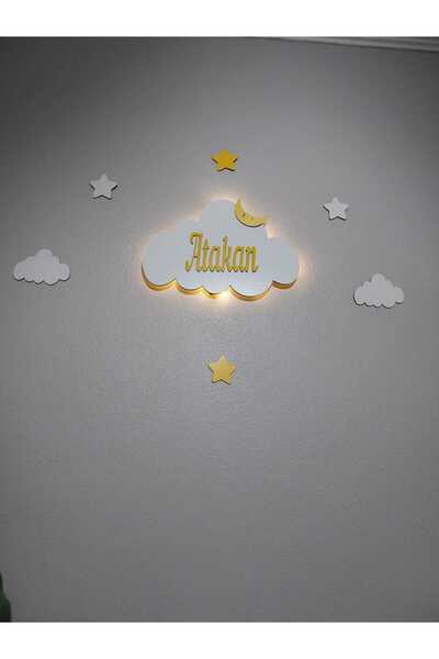 ARSERGROUP Bebek Hediyelik Ahşap Isimli Bulut Gece Lambası Ledli Aydınlatma Y...