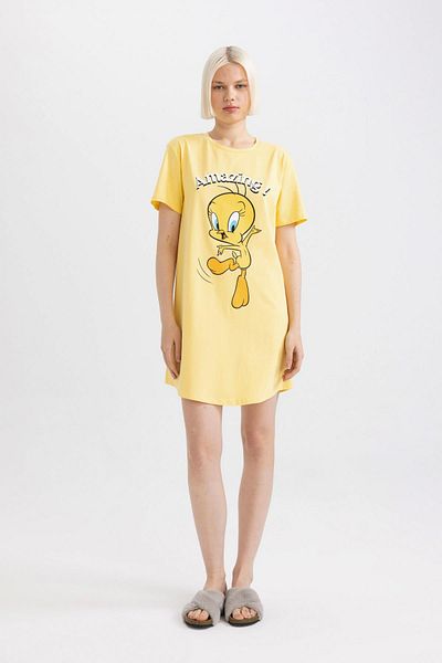 DeFacto Cămașă de noapte cu mânecă scurtă și decolteu roșu Looney Tunes Fall in Love C1764AX24SM