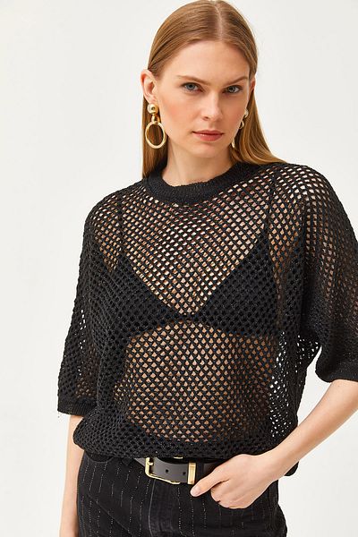 Olalook Γυναικεία κοντομάνικη μπλούζα με πλέγμα glitter BLZ-19002619