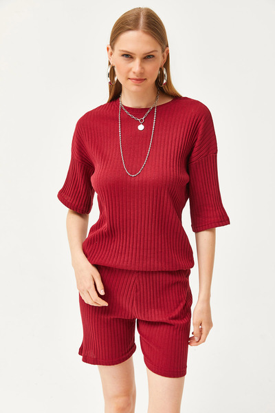 Olalook Női bordó alsó rövid harisnya felső bő blúz készlet TKM-19000200