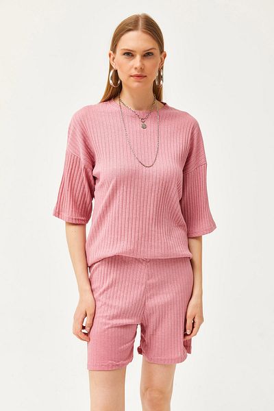 Olalook Damen-Set mit Unterteil und kurzer Strumpfhose sowie lockerer Bluse mit Rosenmotiv, TKM-19000200