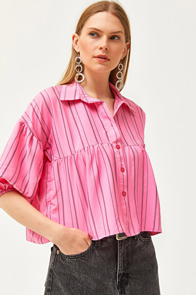 Olalook Γυναικείο πουκάμισο με ροζ ριγέ έξι κομμάτια GML-19001198