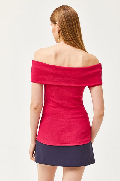 Olalook Γυναικεία φούξια Madonna Collar Lycra Μπλούζα BLZ-19002586