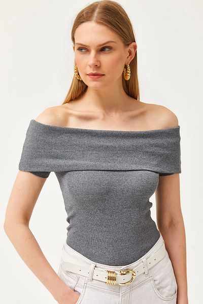 Olalook Γυναικεία μπλούζα με γιακά Madonna καπνιστή Lycra BLZ-19002586