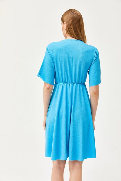 Olalook Rochie mini pentru femei albastru deschis cu decolteu in V cu talie elastica ELB-19002137