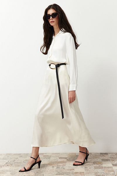 Trendyol Modest Krémes szatén szőtt szoknya TCTSS24EE00017