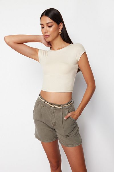 Trendyol Collection Πλεκτή μπλούζα με λαιμόκοψη με πέτρα με μανίκια TWOSS24BZ00446